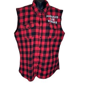 Red and Black Checkered Sleeveless Shirt